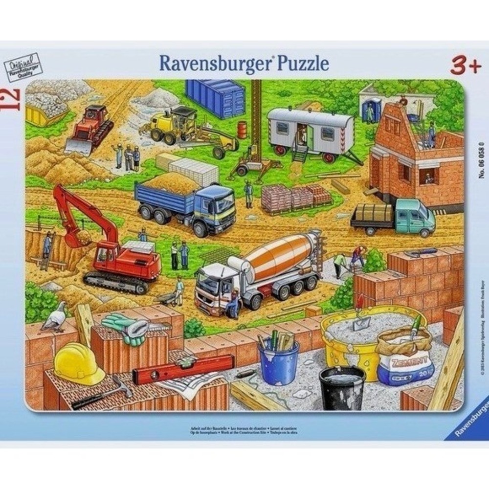 2 Ravensburger Frame‎ Puzzles Kids Construction Truck Zoo 12 & 14 Pc 06058 06052